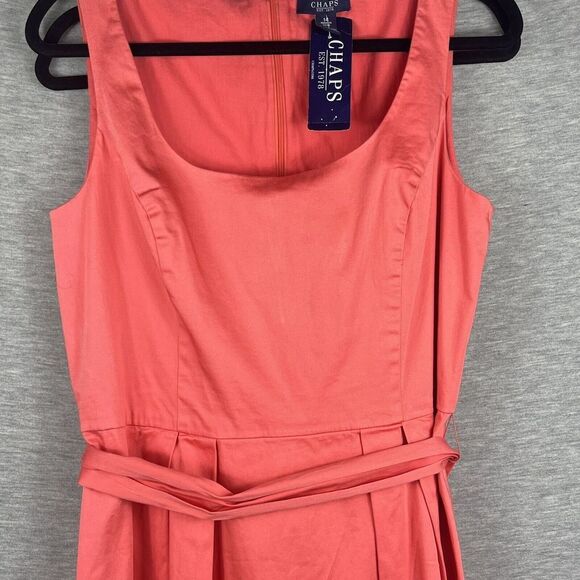 Chaps Coral Pink Fit And Flare Sleeveless Dress with Belt Size 14 NWT MSRP $80 - Picture 2 of 14